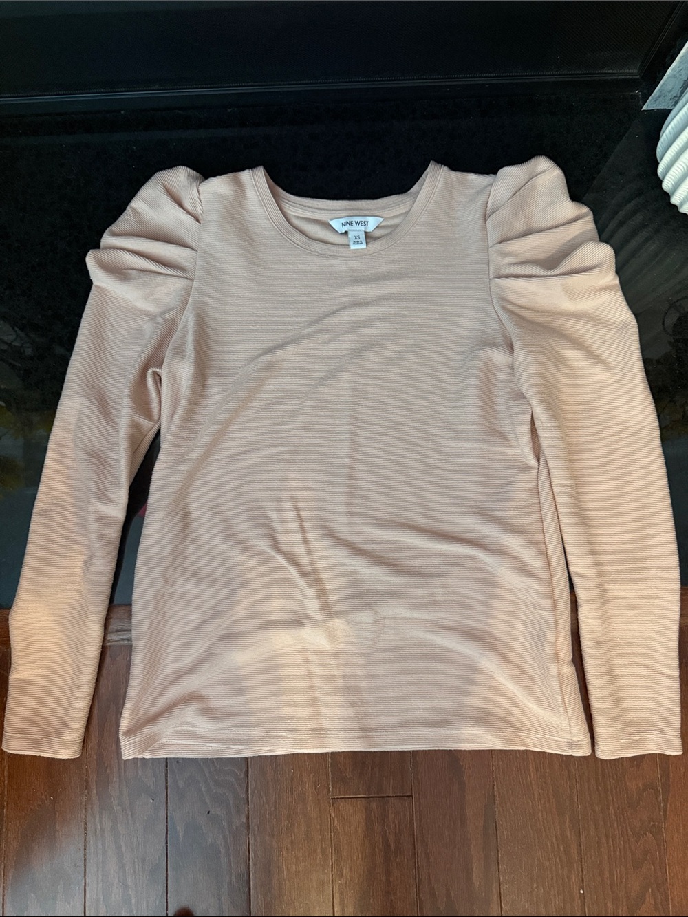 Nine West Puff Sleeve Crewneck Top - Light Pink